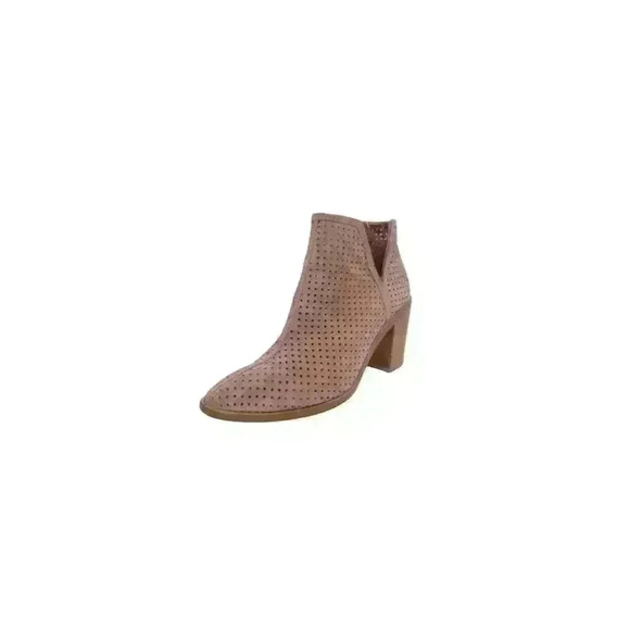 1.State Larocka Blush Suede Pointed Toe Stacked Heel Perforated Ankle Booties. - Picture 1 of 4